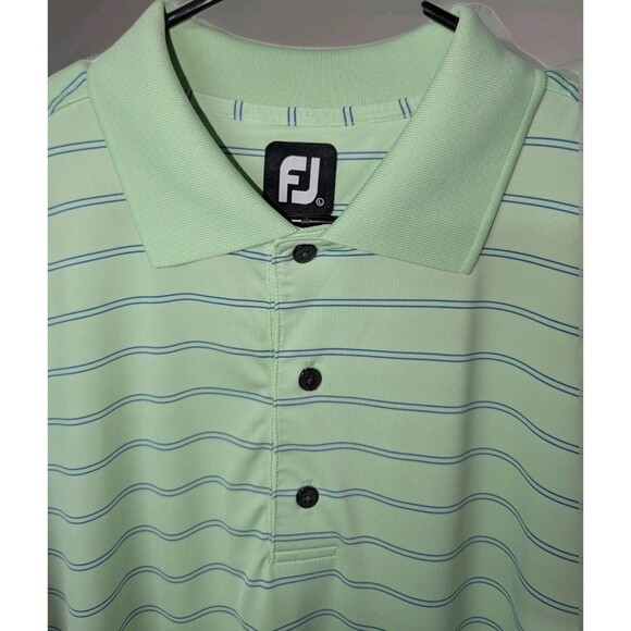 FJ FootJoy Polo Shirt Mens Size L Pale Green Striped Golf Shirt - Picture 5 of 7